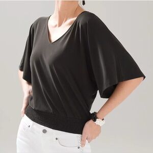 WHBM 3/4 kimono sleeve top, smocked waist, v-neck, XS